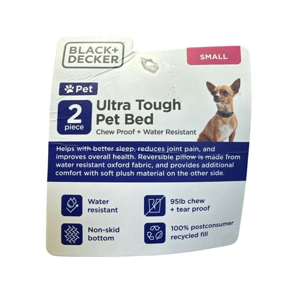 BLACK+DECKER Pet Bed Dog Grey Ultra Tough With Pillow